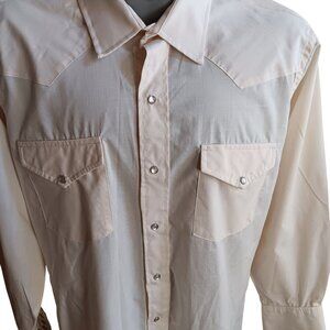 Vintage Mens Western Shirt Large 17-34 Cream Dan River 1980's  Cowboy Snapper